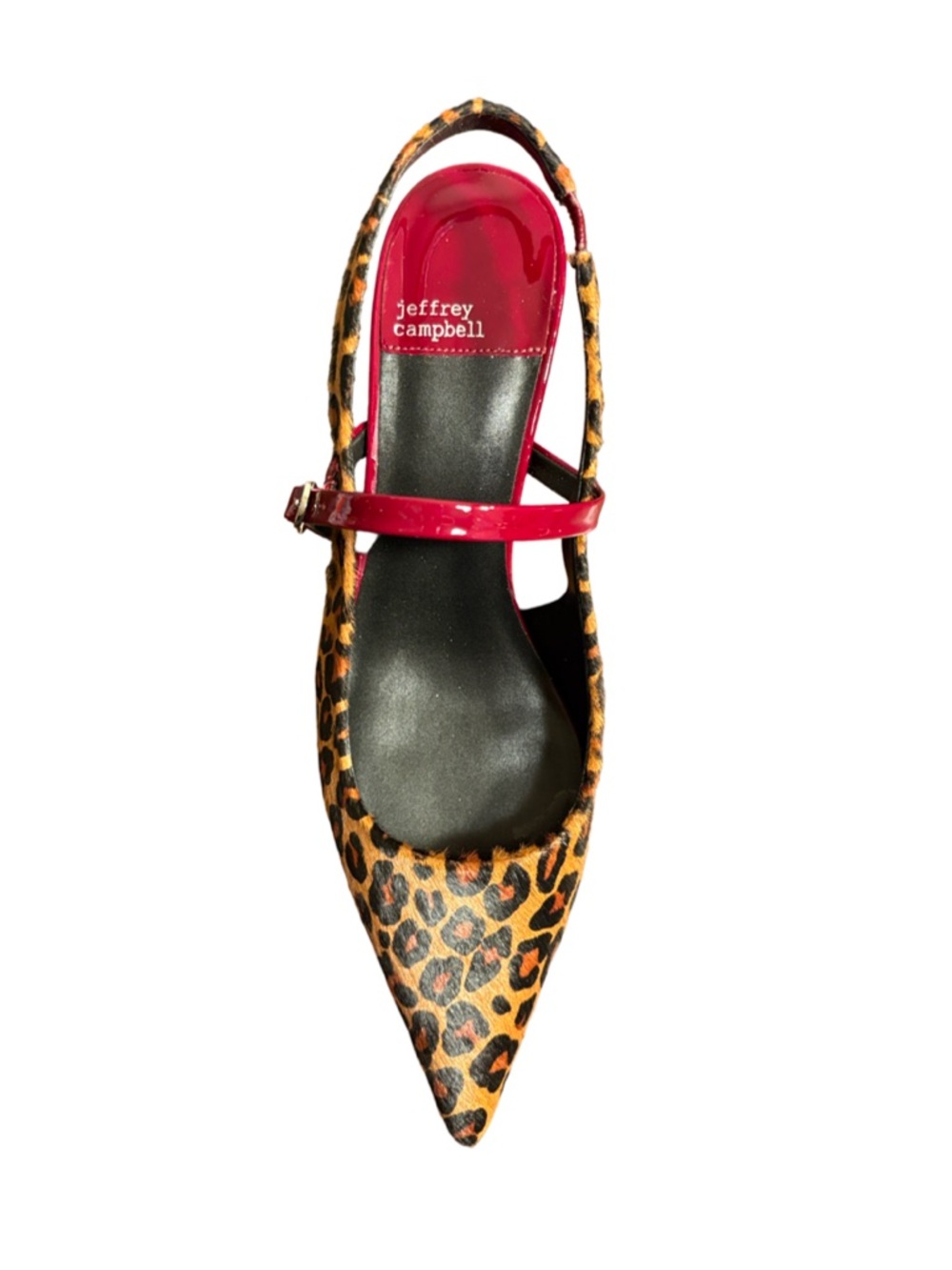 Jeffrey Campbell Cheetah Cherry Red Pointed Slingback Mule w/Red Strap and Heel